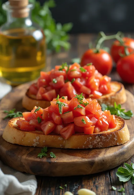 Bruschetta vegan à la tomate servie