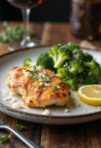 Blancs de poulet et brocolis servis