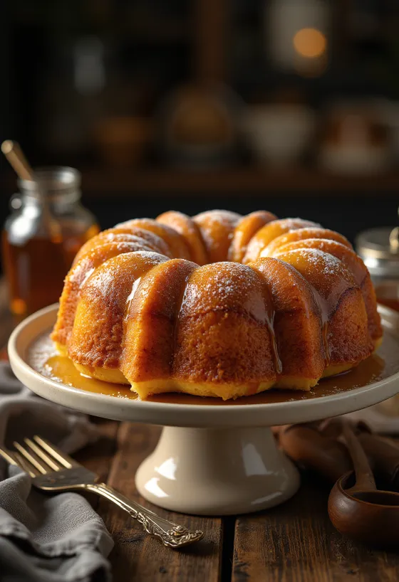 Kouglof au miel sur un plat de service