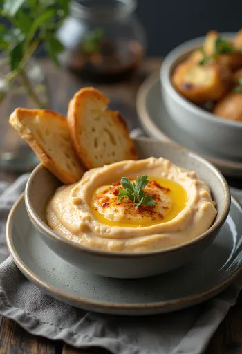 Caviar d'aubergine aux poivrons rôtis servi