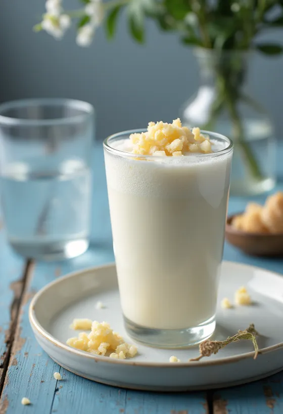 Kéfir salé probiotique servi avec de l'aneth frais et du jus de citron