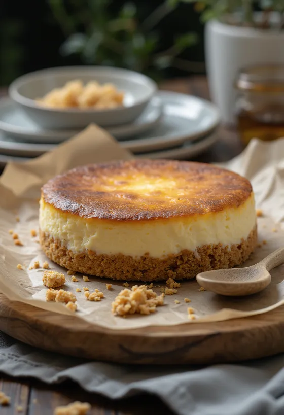 Cheesecake sur base biscuitée servi