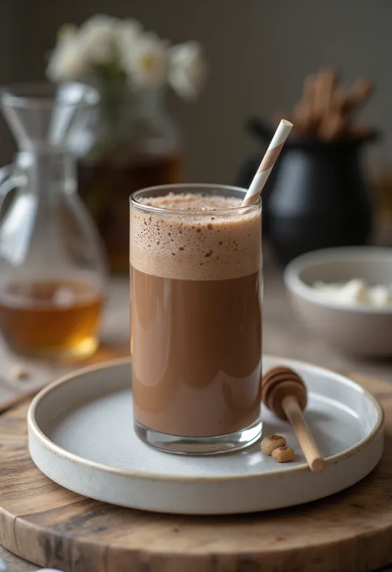 Milkshake au chocolat servi dans un verre