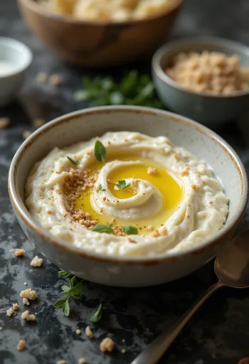 Caviar d'aubergine au tahini servi