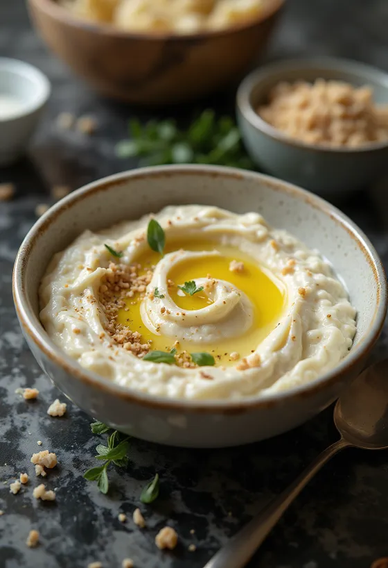 Caviar d'aubergine au tahini servi