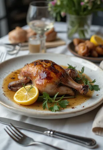 Pigeon rôti au romarin servi