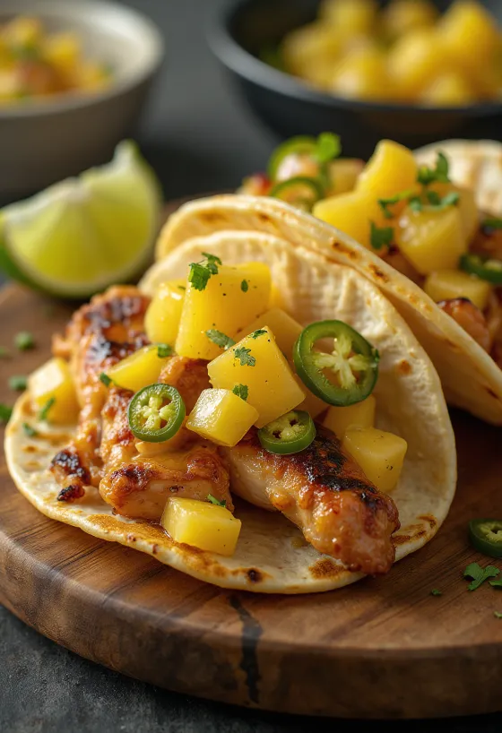 Tacos de Pollo con Salsa de Piña servis