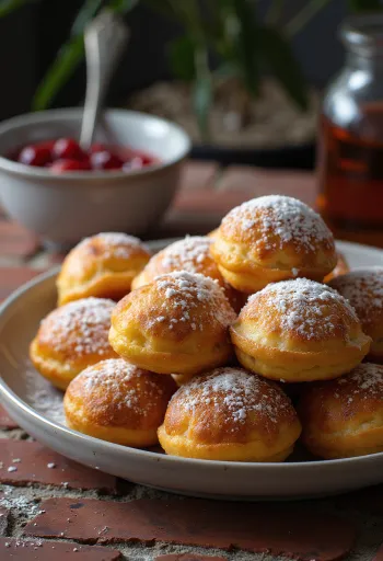 Aebleskiver crêpes danoises sphériques fraîchement cuites