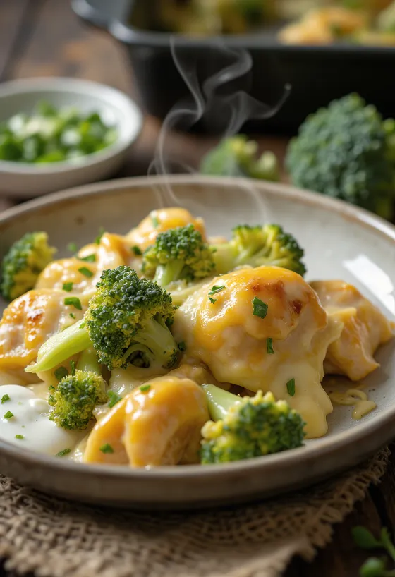 Gratin de poulet au brocoli avec filets de poulet juteux et fromage fondu
