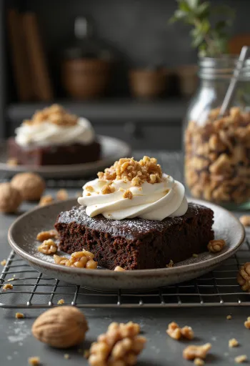 Gâteau noix-chocolat décoré de noix torréfiées