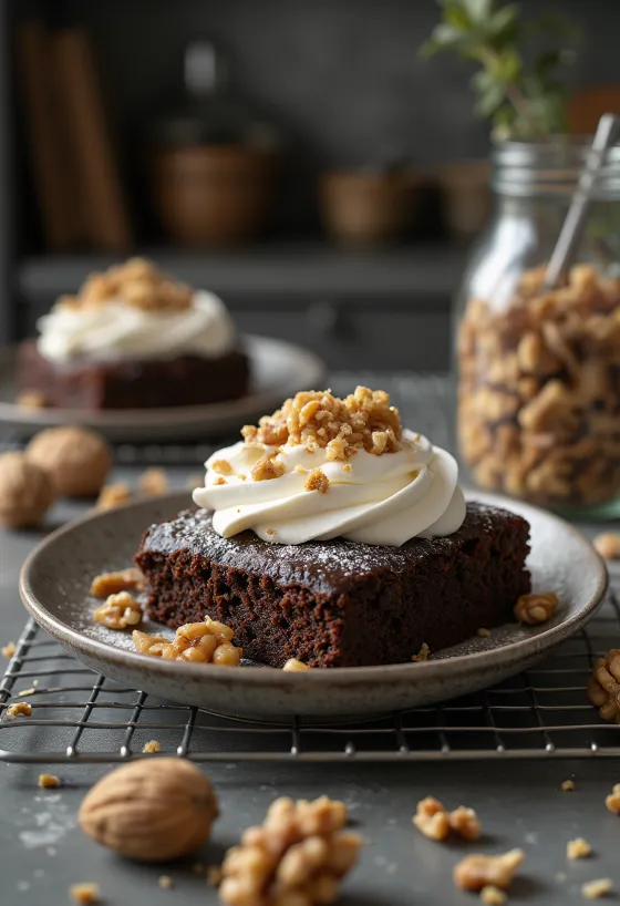 Gâteau noix-chocolat décoré de noix torréfiées