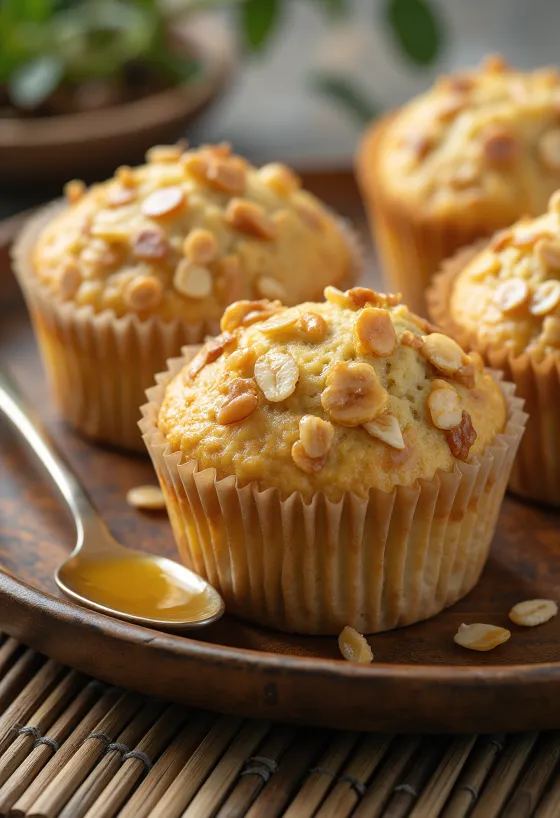 Muffins au miel et flocons d'avoine servis