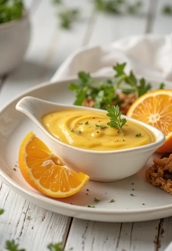 Sauce moutarde à l'orange servie