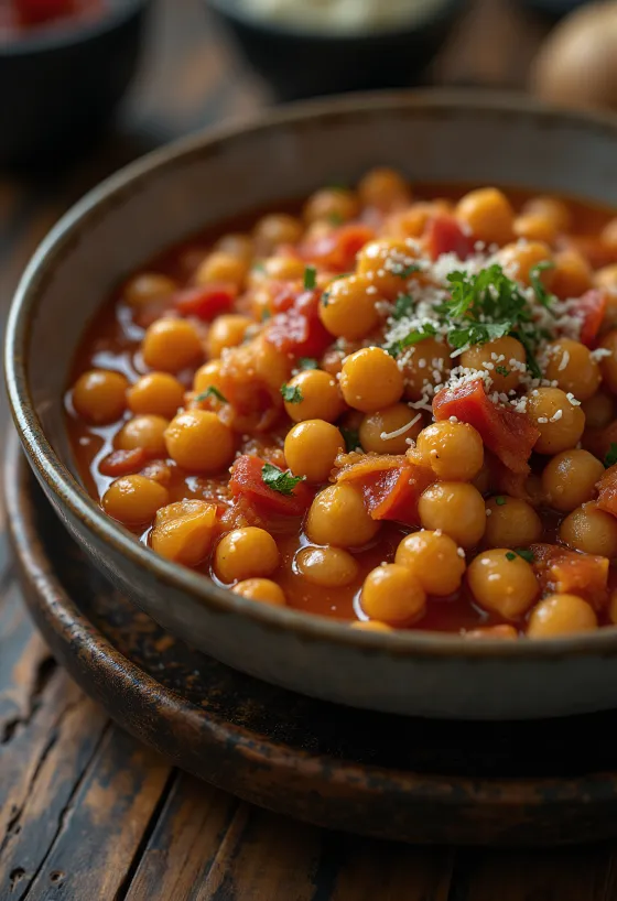 Ragoût de pois chiches à la tomate servi