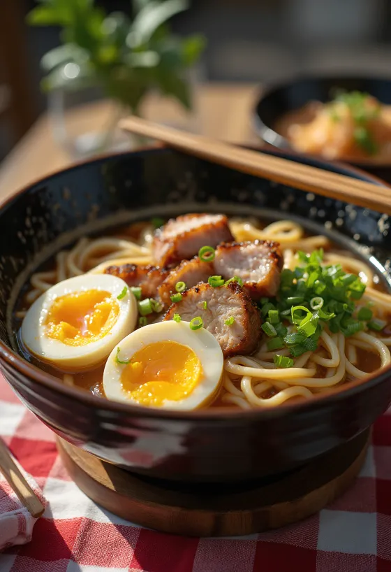 Shoyu ramen au bouillon sauce soja et garnitures