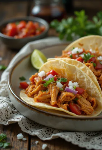 Tacos de Pollo con Salsa Roja servis