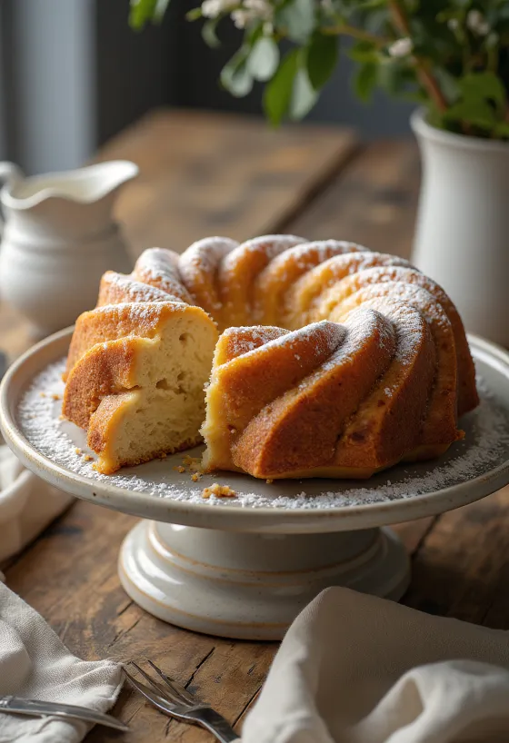 Kouglof aux pommes et bananes servi