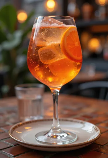 Aperol Spritz décoré d'une tranche d'orange et de glaçons