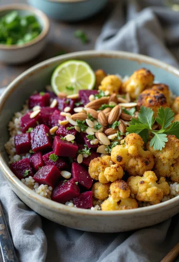 Buddha bowl betterave et chou-fleur rôti au citron vert