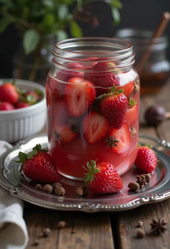 Fraises marinées épicées servies en bocal
