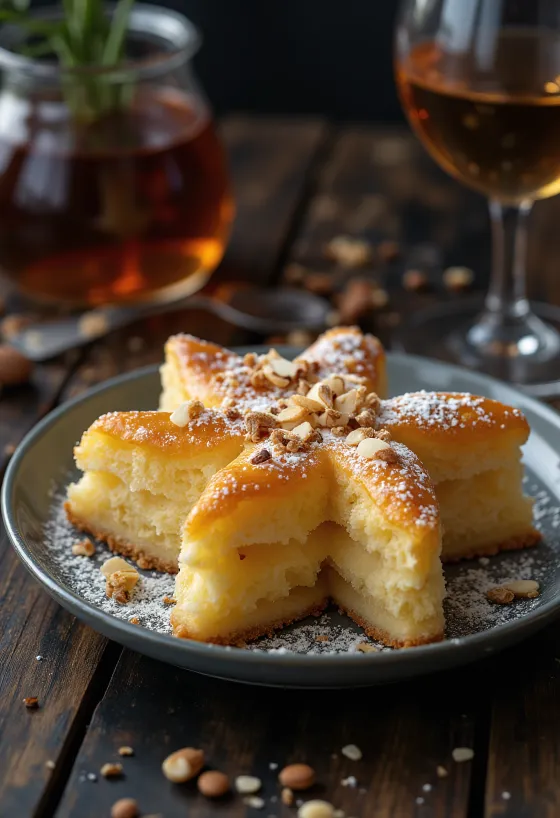 Pandoro aux amandes fraîchement cuit, saupoudré de sucre glace