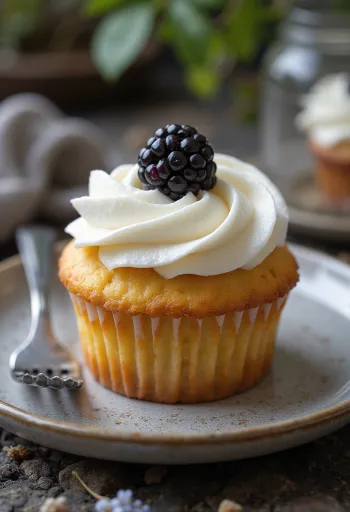 Cupcake aux mûres servi
