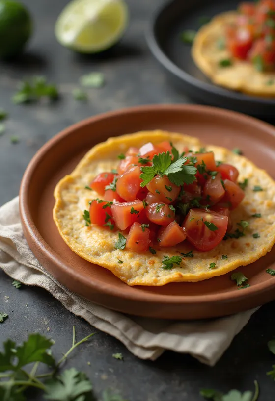 Tostada à la tomate, servie avec de l'avocat