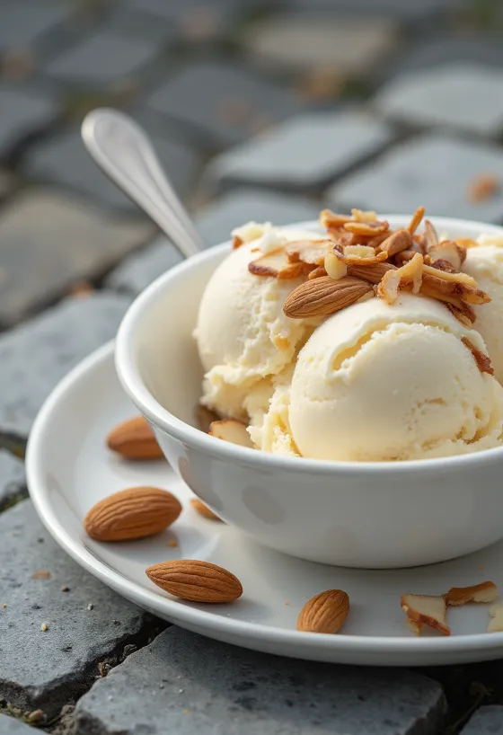 Glace vegan crémeuse à l'amande servie