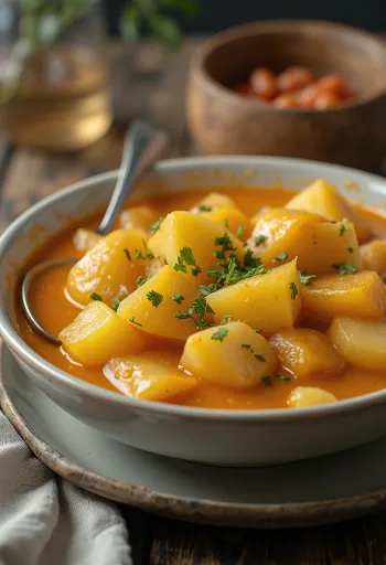 Főzelék de pommes de terre dans une sauce crémeuse, saupoudré de persil frais