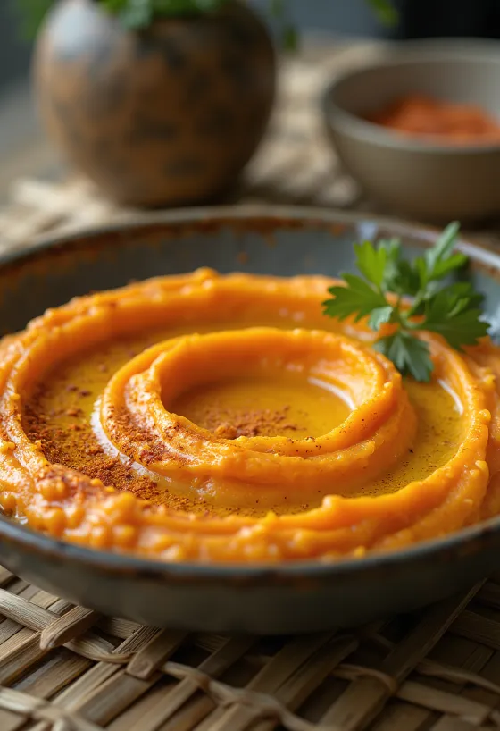 Houmous de carottes épicé servi