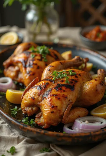 Poulet tandoori entier, grillé et servi