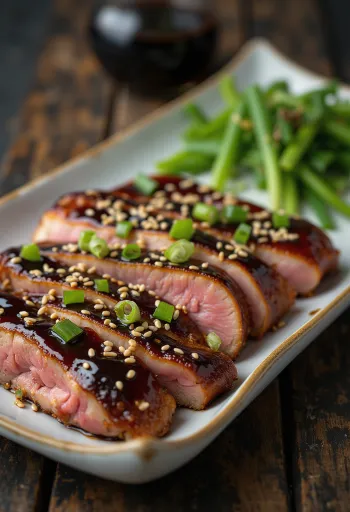 Canard Teriyaki, magret de canard style japonais avec sauce et sésame