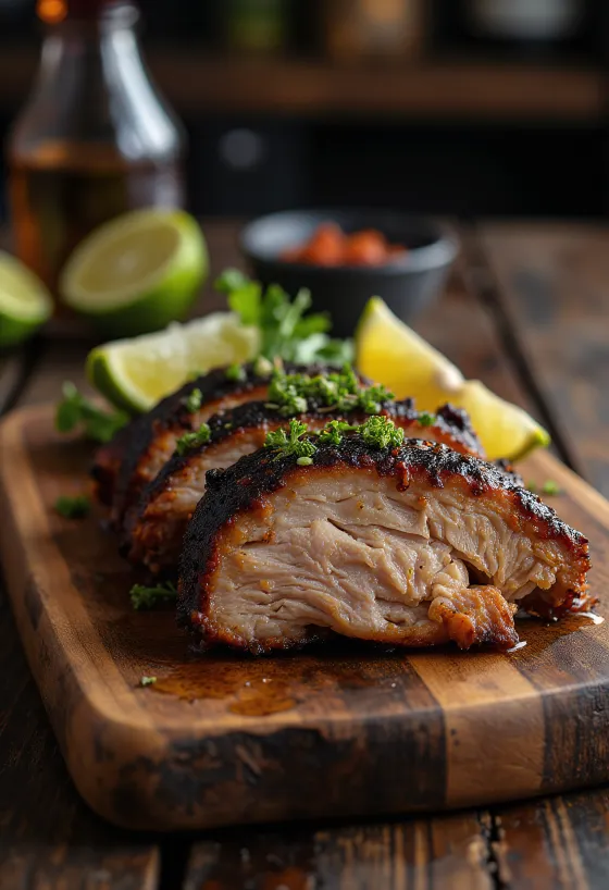 Porc jerk servi avec du riz et des pois