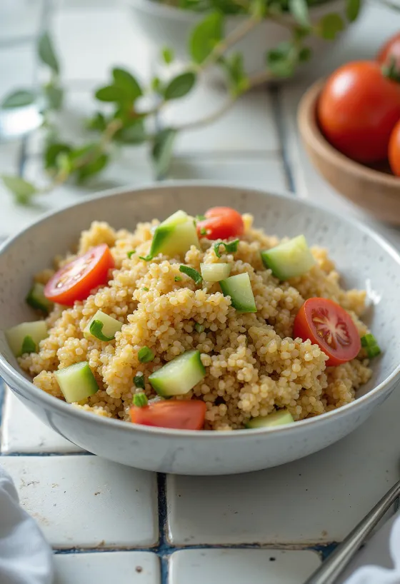 Salade de quinoa sauce tahini servie