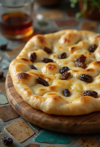 Naan aux raisins secs et au rhum servi
