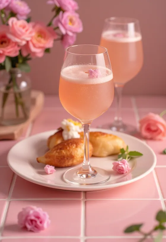 Cocktail Bellini décoré d'une purée de pêche fraîche et prosecco