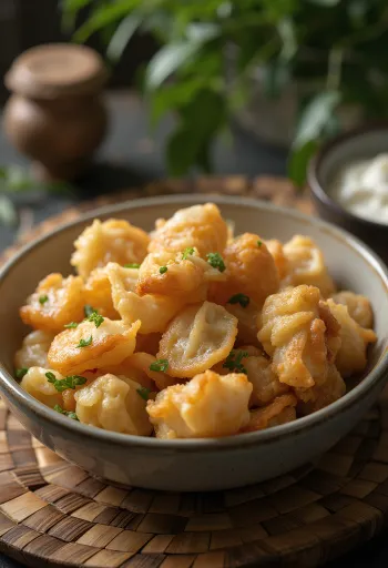 Chuchvara à la farce épicée, pâtes frites dorées