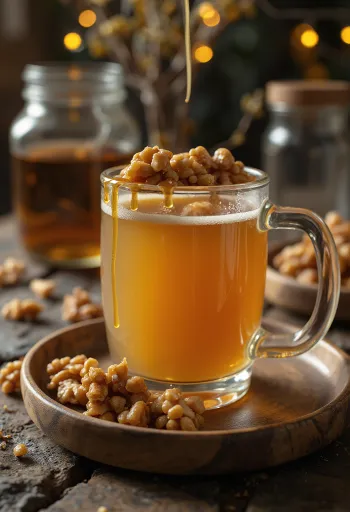 Cidre caramel et noix servi dans un verre