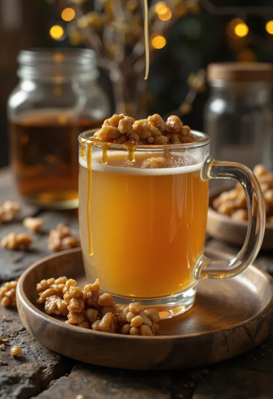 Cidre caramel et noix servi dans un verre