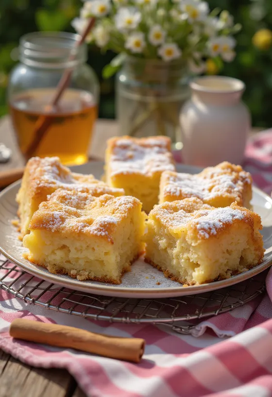Gâteau au miel et à la cannelle coupé en carrés