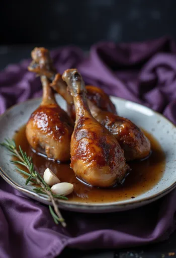 Cuisse d'oie rôtie à la peau croustillante, servie avec chou rouge et pommes de terre