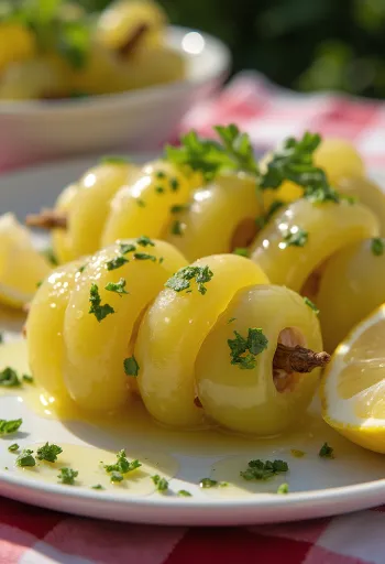 Feuilles de vigne farcies à l'agneau, plat méditerranéen servi avec yaourt et citron
