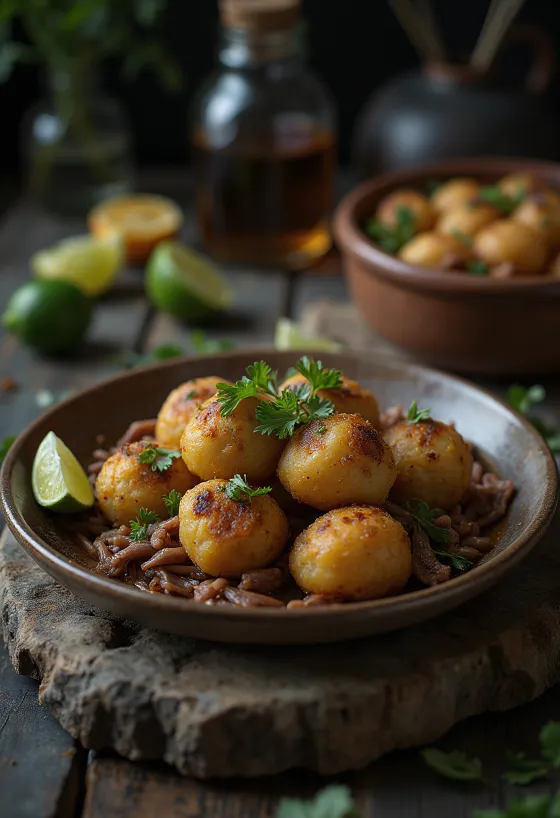 Acarajé à la viande de bœuf séchée dans une pâte frite dorée