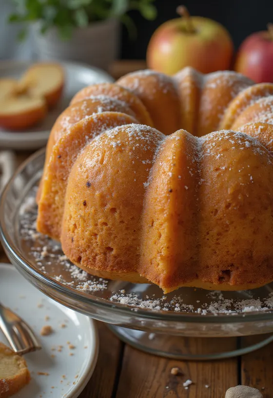 Kouglof aux pommes et à la cannelle servi