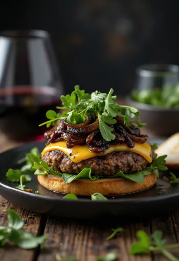 Burger au vinaigre balsamique servi