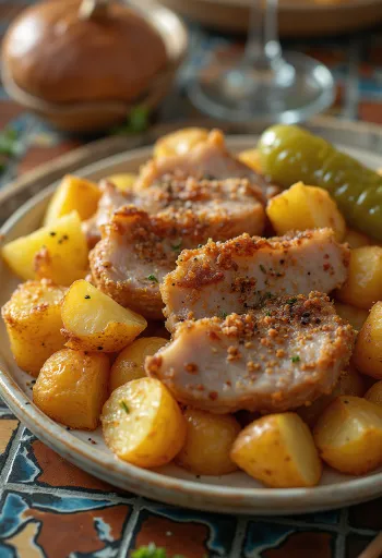 Brassói aprópecsenye fraîchement rôti avec dés de pommes de terre et épices.