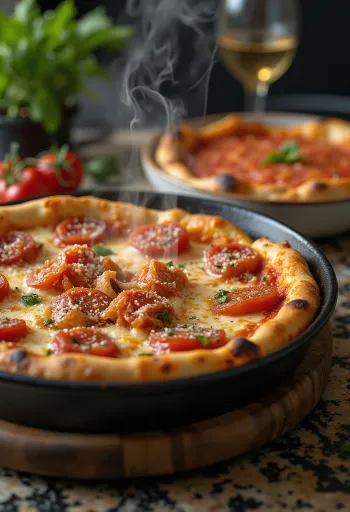 Pizza Chicago Deep-Dish avec beaucoup de fromage et sauce tomate