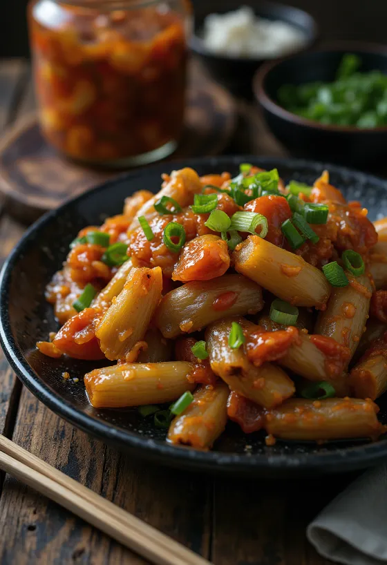 Kimchi de feuilles de moutarde Gat kimchi, fraîchement préparé, aux riches couleurs rouges et vertes