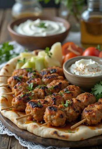 Kafta servi avec du pain pita frais et de la salade