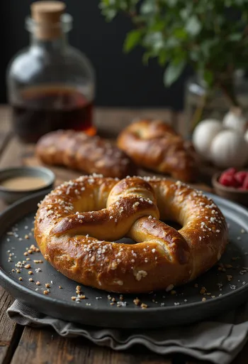 Bretzels à la farine complète empilés sur une table